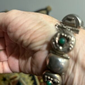 Silver and Green Women's Bracelet